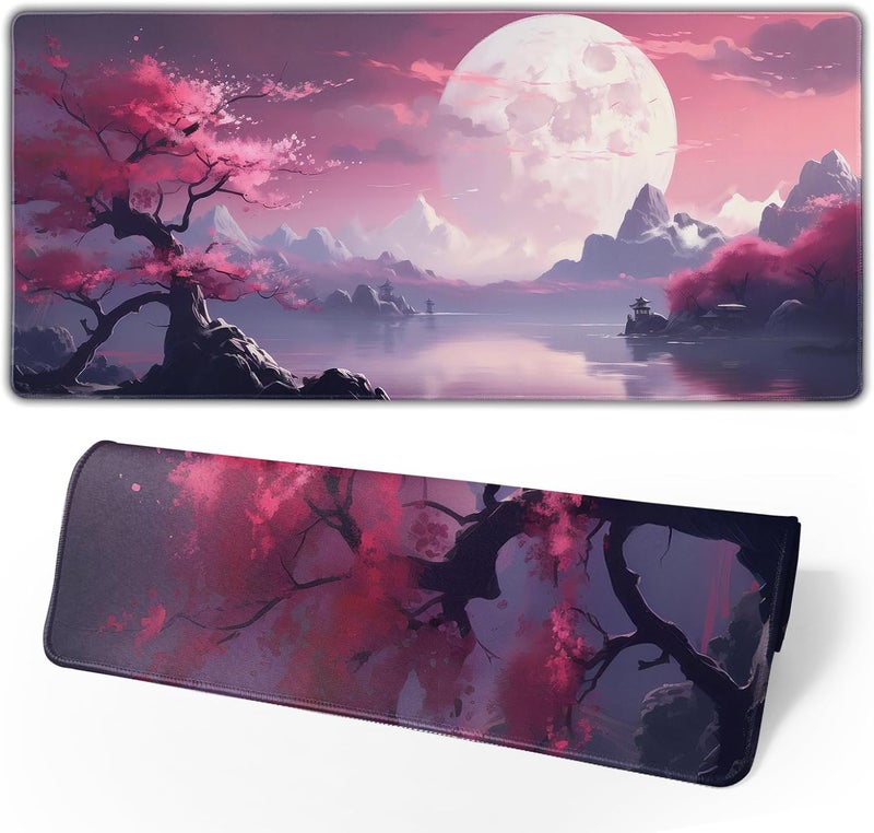 Brecoy Watercolor Japanese Large Gaming Mouse Pad,Japanese Mouse Pad 31.5 x 11.8 in Mat Desk Pad,Large Desk Mat,Extended Keyboard Mousepad with Non-Slip Base and Stitched Edge for Desk Home Office - Image 1